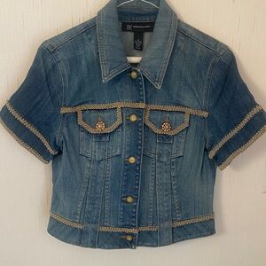 INC International Concepts Blue Jean Jacket with Gold Accents